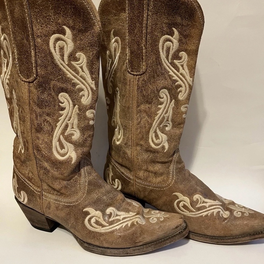 Sz 9 Corral R1974 Honey Cortez Fleur de lis Stitched Western Boots - Picture 10 of 17